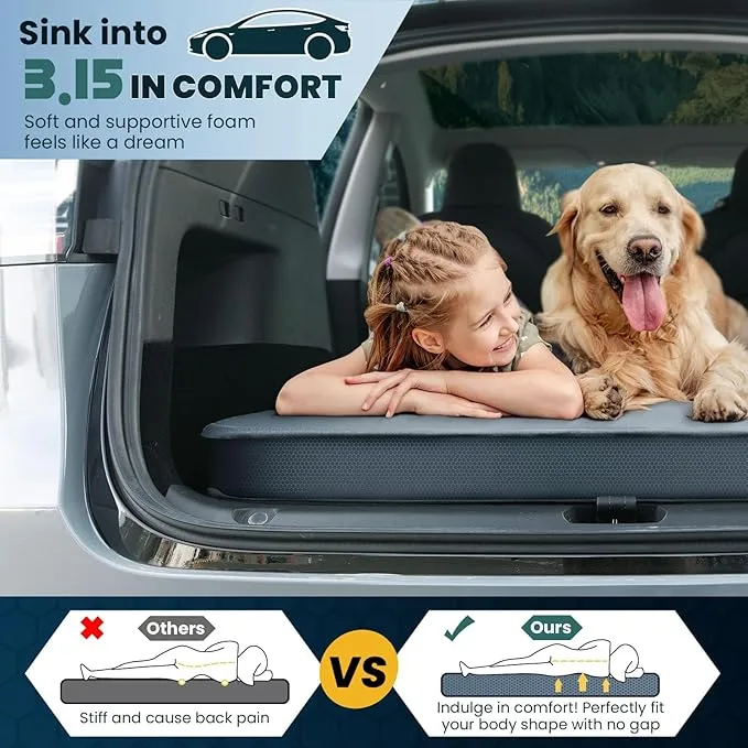 Hikenture Self Inflating Sleeping Pad for Tesla Model Y, Ultra Thick Car Camping Mattress Bed for Model Y, Insulated Double Sleeping Pad with Foam, R-Value 13 Camping Pad for All Season