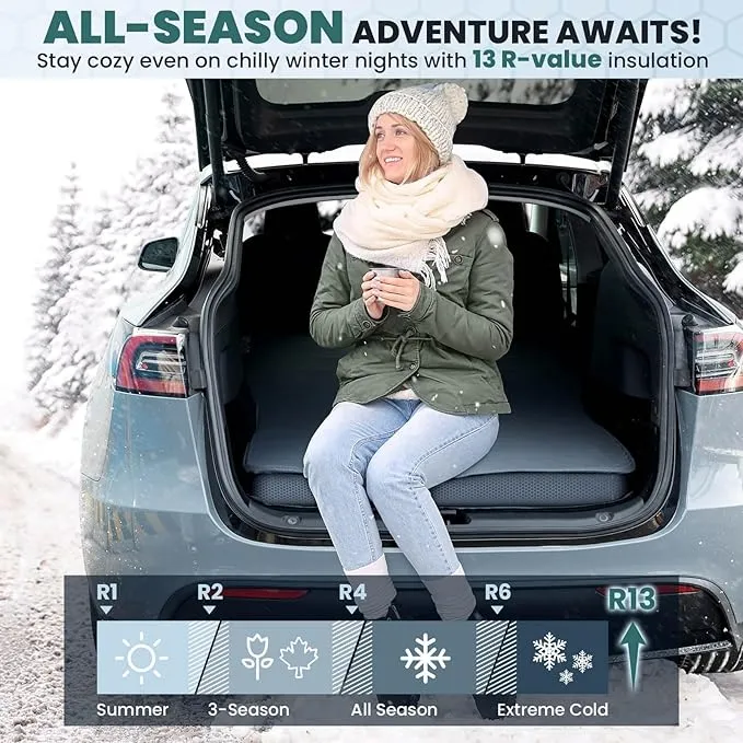 Hikenture Self Inflating Sleeping Pad for Tesla Model Y, Ultra Thick Car Camping Mattress Bed for Model Y, Insulated Double Sleeping Pad with Foam, R-Value 13 Camping Pad for All Season