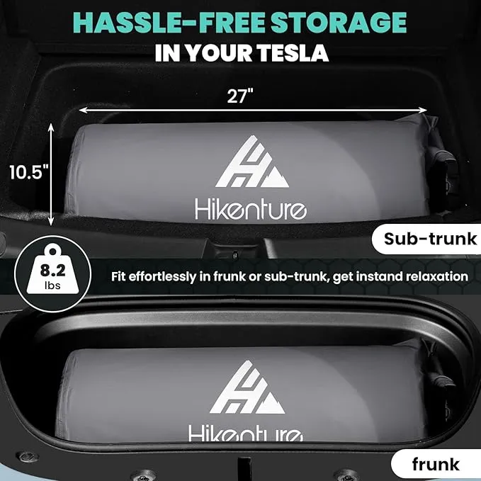 Hikenture Self Inflating Sleeping Pad for Tesla Model Y, Ultra Thick Car Camping Mattress Bed for Model Y, Insulated Double Sleeping Pad with Foam, R-Value 13 Camping Pad for All Season