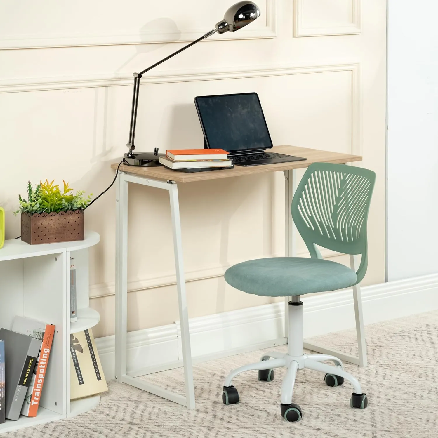 Homy Casa Armless Home Office Desk Chair, Colorful Task Chair with Soft Mesh Padded Cushion, Height Adjustable Swivel Study Computer Chair for for Girls Boys Teens (Green, 2PCS)