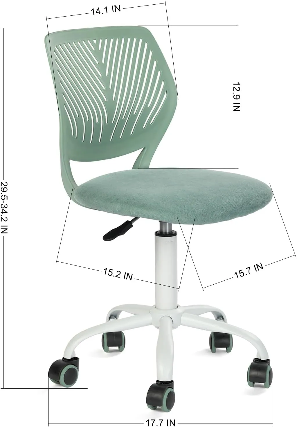 Homy Casa Armless Home Office Desk Chair, Colorful Task Chair with Soft Mesh Padded Cushion, Height Adjustable Swivel Study Computer Chair for for Girls Boys Teens (Green, 2PCS)