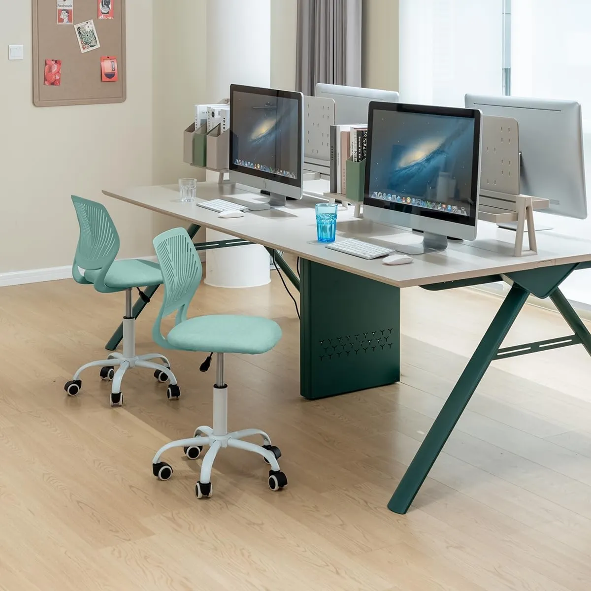 Homy Casa Armless Home Office Desk Chair, Colorful Task Chair with Soft Mesh Padded Cushion, Height Adjustable Swivel Study Computer Chair for for Girls Boys Teens (Green, 2PCS)