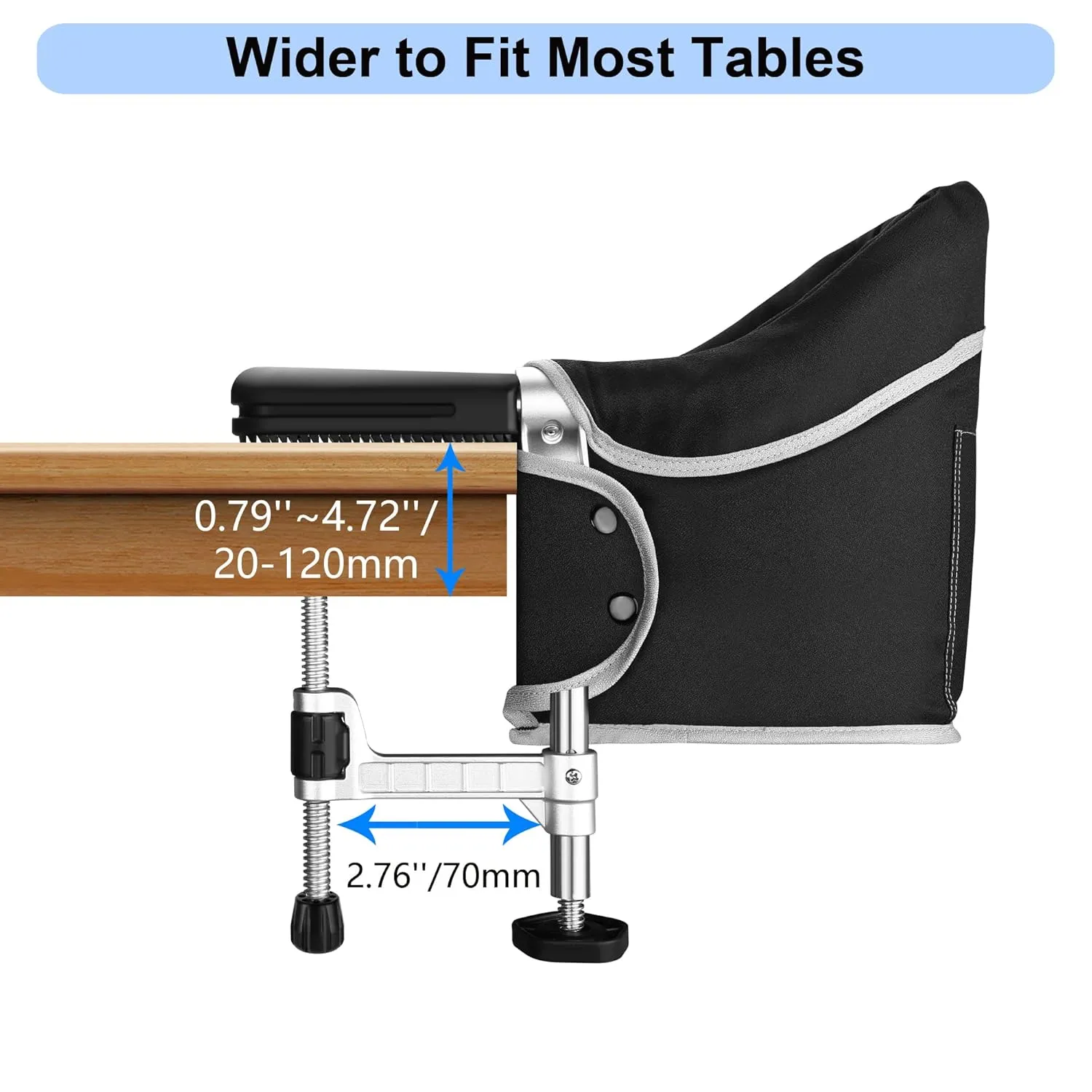 Hook on Chair with Removable Dining Tray, Portable Clip on High Chair Use at Most Tables, Fast Table Chair with Carry Bag, Travel Feeding Seat for Baby & Toddlers (Black)