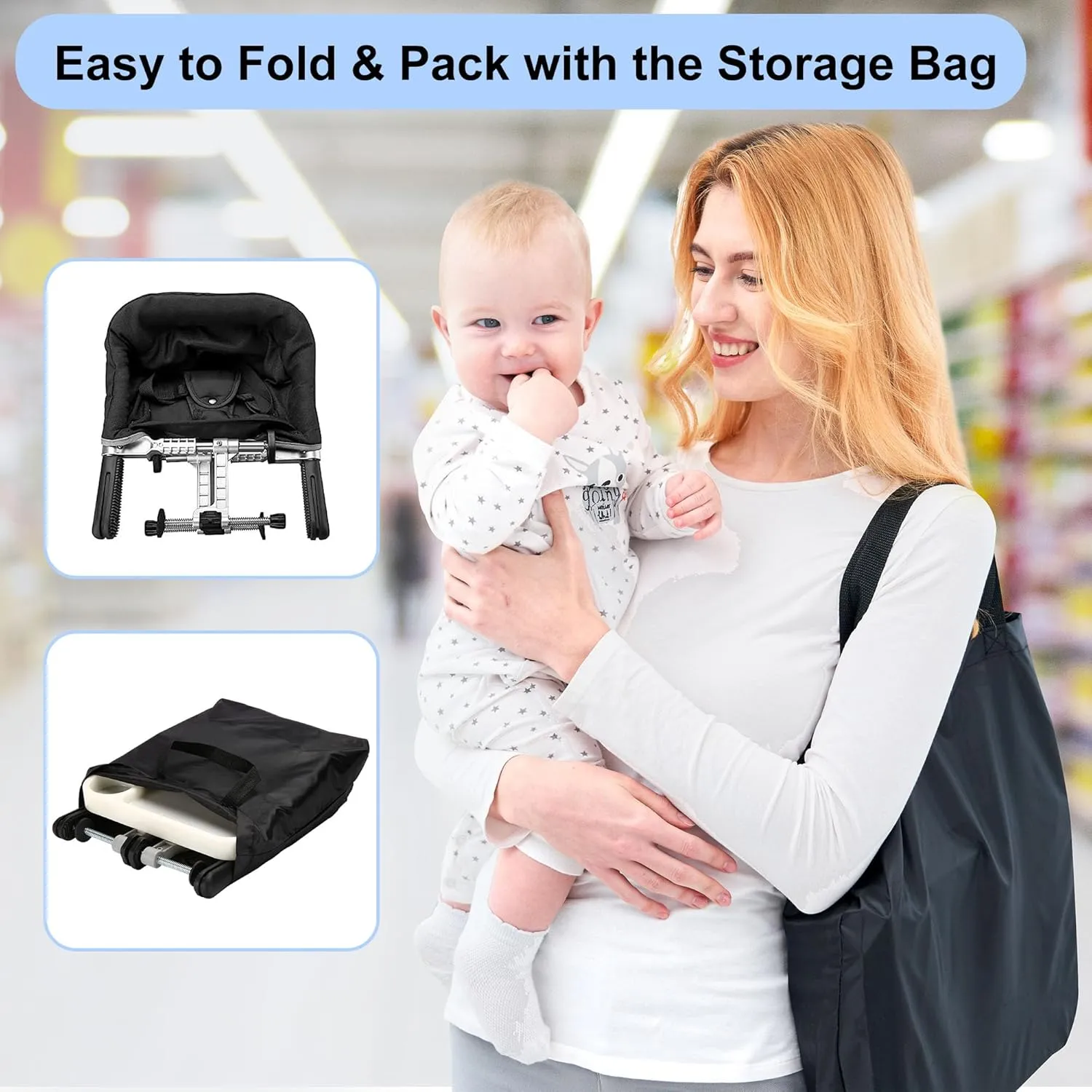 Hook on Chair with Removable Dining Tray, Portable Clip on High Chair Use at Most Tables, Fast Table Chair with Carry Bag, Travel Feeding Seat for Baby & Toddlers (Black)