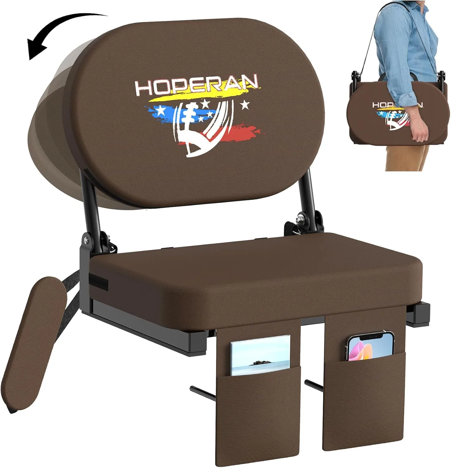 HOPERAN Stadium Seats for Bleachers with Back Support, Padded Bleacher Chairs with Back and Cushion, Folding Rotating Back Bleacher Seat, Lightweight Portable Stadium Chair with Shoulder Strap