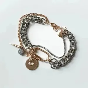 Horn & Evil Eye Carabiner, Multi Chain, Charm Bracelet Steel