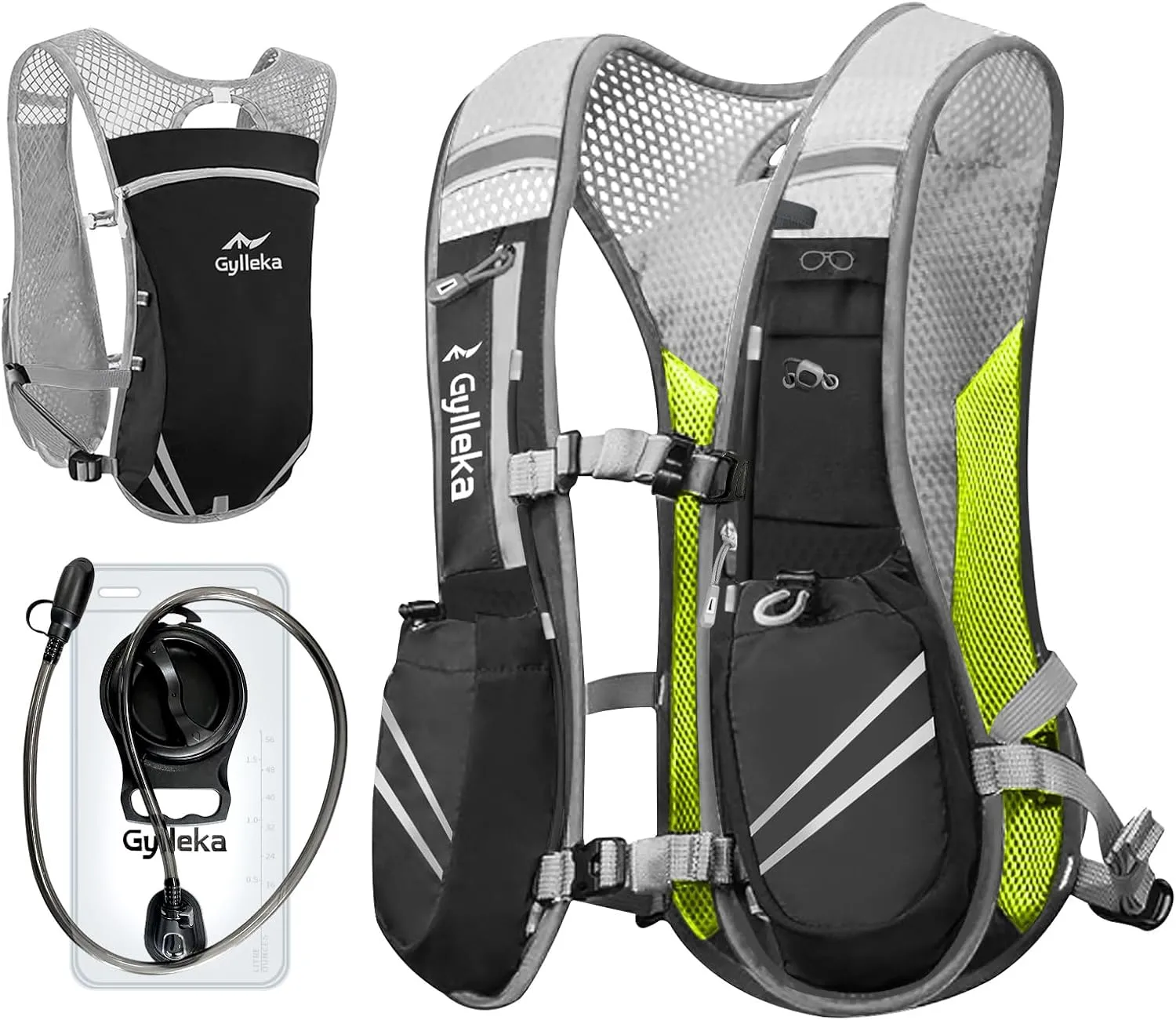 Hydration Running Vest with Multiple Pockets & Breathable and Lightweight, Sunglasses Strap, Reflective Strips for Trail Running Hiking Marathon Cycling