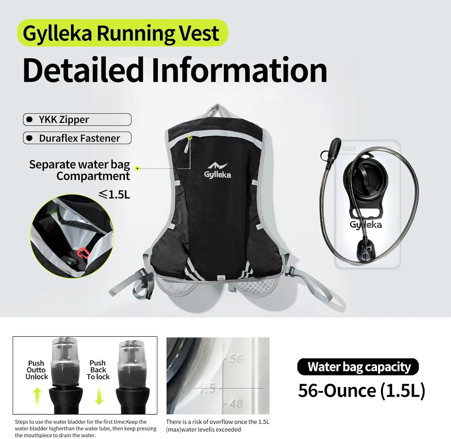 Hydration Running Vest with Multiple Pockets & Breathable and Lightweight, Sunglasses Strap, Reflective Strips for Trail Running Hiking Marathon Cycling
