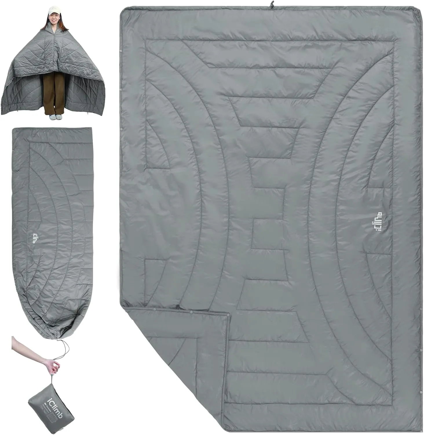 iClimb 3M Thinsulate Insulation Warm Camping Blanket Ultralight Compact (Light Grey)