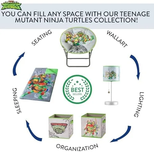 Idea Nuova Nickelodeon Teenage Mutant Ninja Turtles Mutant Mayhem 23" Kids Folding Saucer™ Chair with Metal Frame, Ages 3 