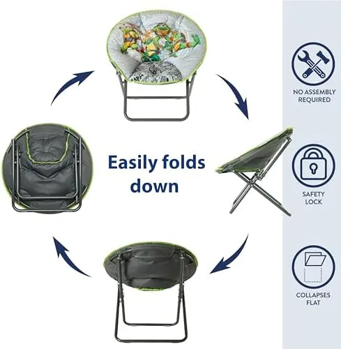 Idea Nuova Nickelodeon Teenage Mutant Ninja Turtles Mutant Mayhem 23" Kids Folding Saucer™ Chair with Metal Frame, Ages 3 