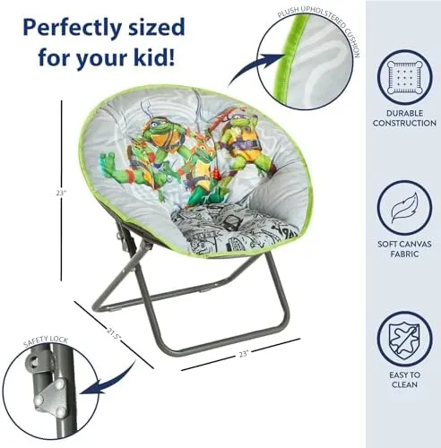 Idea Nuova Nickelodeon Teenage Mutant Ninja Turtles Mutant Mayhem 23" Kids Folding Saucer™ Chair with Metal Frame, Ages 3 