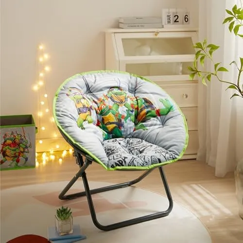 Idea Nuova Nickelodeon Teenage Mutant Ninja Turtles Mutant Mayhem 23" Kids Folding Saucer™ Chair with Metal Frame, Ages 3 