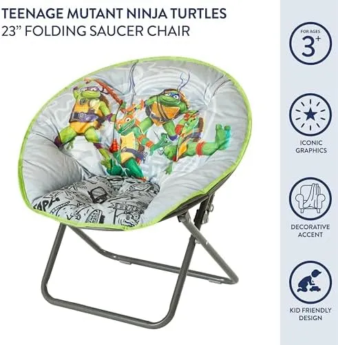 Idea Nuova Nickelodeon Teenage Mutant Ninja Turtles Mutant Mayhem 23" Kids Folding Saucer™ Chair with Metal Frame, Ages 3 