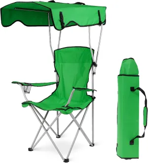 iMounTEK Camping Chair Foldable Canopy Chair with Shade Sun Protection Folding Chair for Outside Camping Recliner a Carry Bag with Cup Holder for Fishing/Beach/Poolside/Travel(Green)