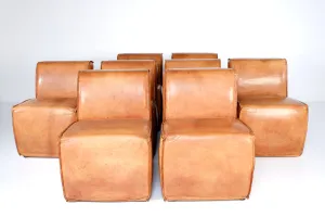 INDUSTRIAL LIGHT TAN LEATHER SLIPCOVER ROLLING CHAIRS