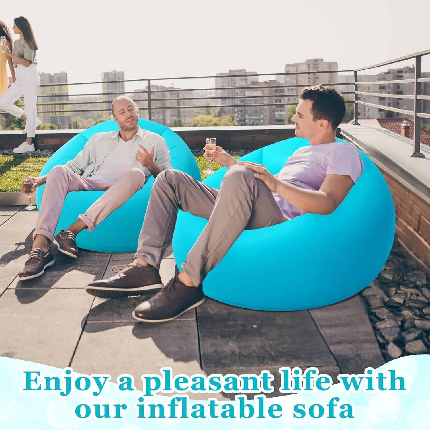 Inflatable Bean Bag Chair for Adult Bean Bag Sofa Chair Blow up Inflatable Furniture for Outdoor Living Room Bedroom Balcony Travel Party Gift Accessories(Lake Blue,2 Pcs)
