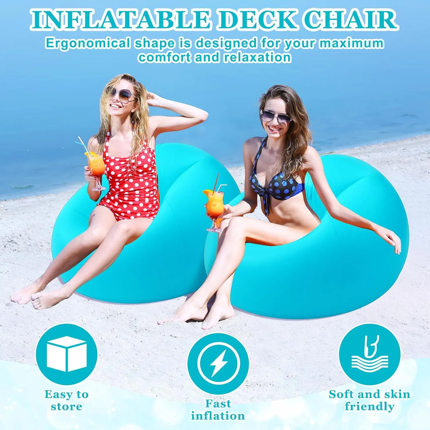 Inflatable Bean Bag Chair for Adult Bean Bag Sofa Chair Blow up Inflatable Furniture for Outdoor Living Room Bedroom Balcony Travel Party Gift Accessories(Lake Blue,2 Pcs)