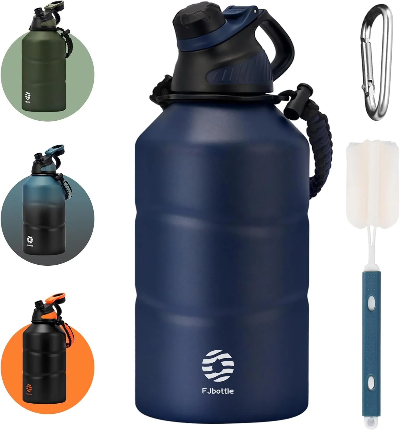 Insulated Half Gallon Water Bottle 64oz with Magnetic Lid, Stainless Steel Double-Wall Vacuum Leak Proof Sports Insulated Jug with Paracord Handle, Keep Water Hot & Cold for Outdoor,Gym