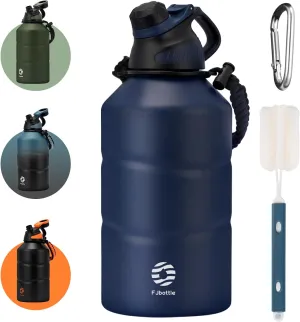Insulated Half Gallon Water Bottle 64oz with Magnetic Lid, Stainless Steel Double-Wall Vacuum Leak Proof Sports Insulated Jug with Paracord Handle, Keep Water Hot & Cold for Outdoor,Gym