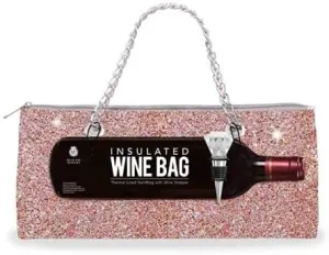 Insulated Wine Bag Trendy Women's Clutch Bag | Holds 1 Standard Bottle of Wine | Fashionable Lunch Bag Purse (Champagne confetti)