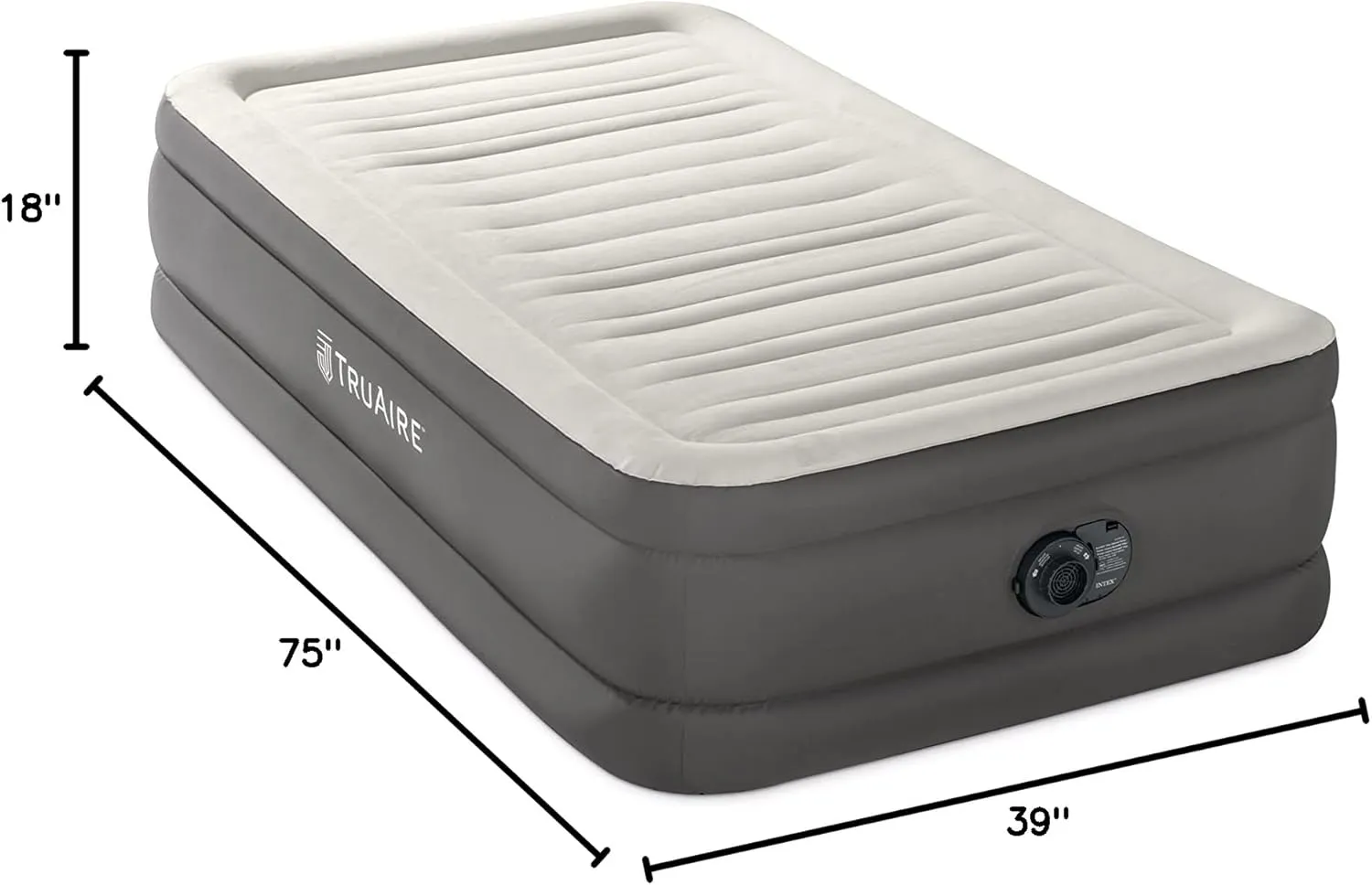 INTEX 64091ED TruAire Luxury Air Mattress: Fiber-Tech – Twin Size – Built-in Electric Pump – 18in Bed Height – 330lb Weight Capacity