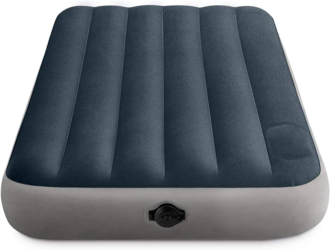 Intex 64781E Dura-Beam Standard Single-High Air Mattress: Fiber-Tech – Twin Size – 2-Step Pump – 10in Bed Height – 300lb Weight Capacity