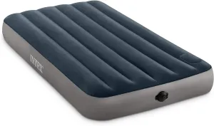 Intex 64781E Dura-Beam Standard Single-High Air Mattress: Fiber-Tech – Twin Size – 2-Step Pump – 10in Bed Height – 300lb Weight Capacity