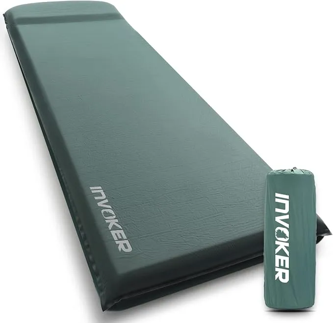 INVOKER Camping Sleeping Pad – 3.1 inch UltraThick Elasticity Foam Fast Self-Inflating Insulated Durable Camping Mat with Pillow for Tent Backpacking Traveling and Hiking Air Mattress