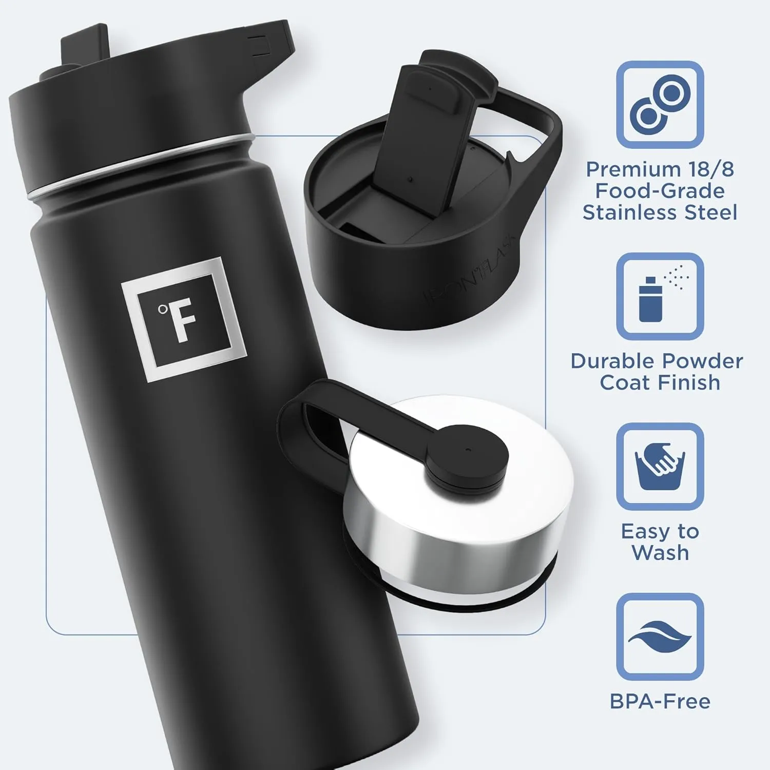 IRON °FLASK Camping & Hiking Hydration Flask with 3 Lids - Stainless Steel, Double Walled & Vacuum Insulated Water Bottle - Leak Proof & BPA Free (Cashmere Cream, Straw - 18 oz)