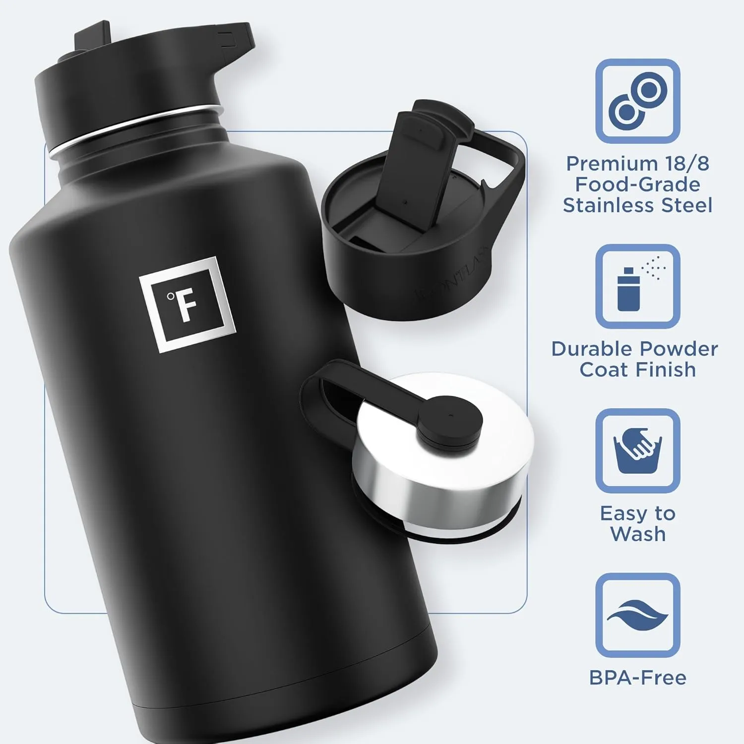 IRON °FLASK Camping & Hiking Hydration Flask with 3 Lids - Stainless Steel, Double Walled & Vacuum Insulated Water Bottle - Leak Proof & BPA Free (Dark Rainbow, Straw - 64 oz)