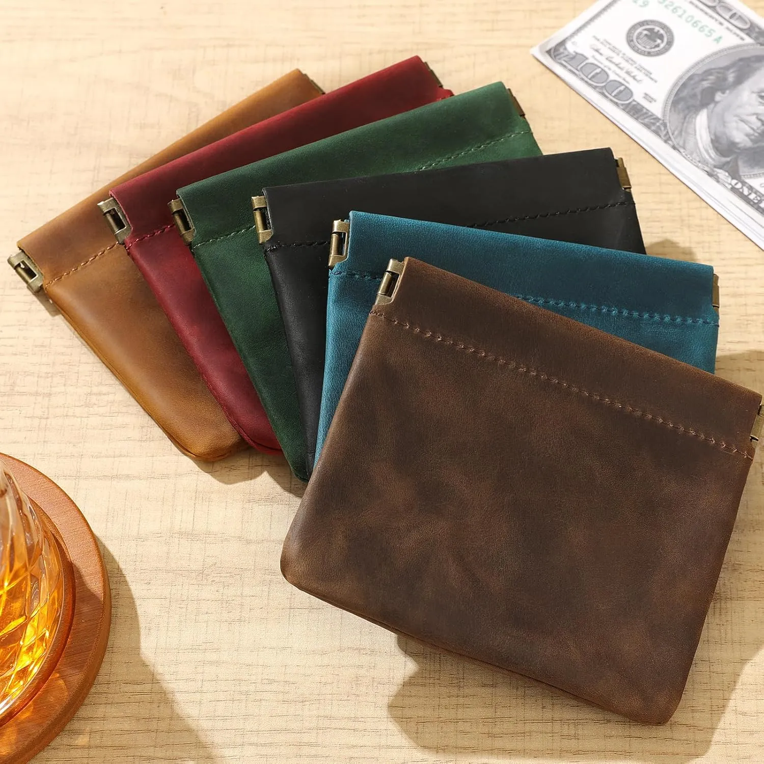 Jack&Chris Mini Coin Purse, Genuine Leather Small Coin Wallet, Leather Squeeze Coin Purse Pouch Change Holder For Men & Women, JC309