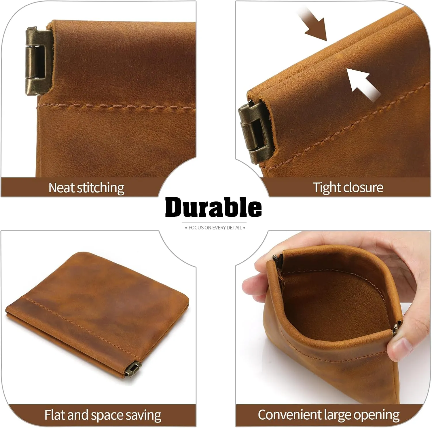 Jack&Chris Mini Coin Purse, Genuine Leather Small Coin Wallet, Leather Squeeze Coin Purse Pouch Change Holder For Men & Women, JC309