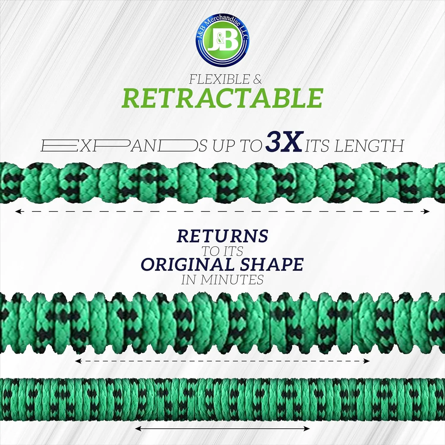 J&B XpandaHose 50ft Expandable Garden Hose with Holder - Heavy Duty Superior Strength 3750D - 4 -Layer Latex Core - Extra Strong Brass Connectors and 10 Spray Nozzle w/Storage Bag (Green 50)