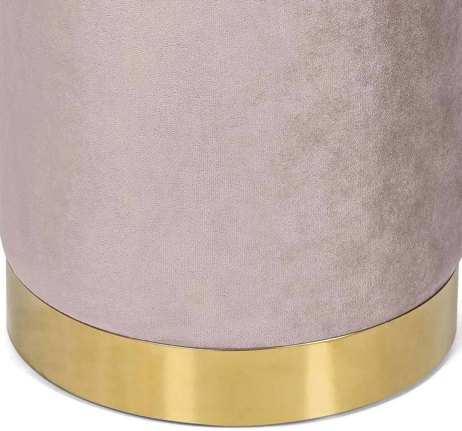 Joveco Round Velvet Ottoman, Upholstered Vanity Stool Footrest with Gold Metal Base, Modern Padded Makeup Chair for Bedroom Living Room （Pink）