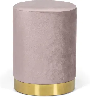 Joveco Round Velvet Ottoman, Upholstered Vanity Stool Footrest with Gold Metal Base, Modern Padded Makeup Chair for Bedroom Living Room （Pink）