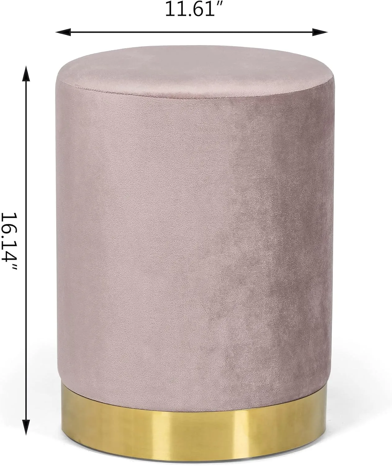 Joveco Round Velvet Ottoman, Upholstered Vanity Stool Footrest with Gold Metal Base, Modern Padded Makeup Chair for Bedroom Living Room （Pink）