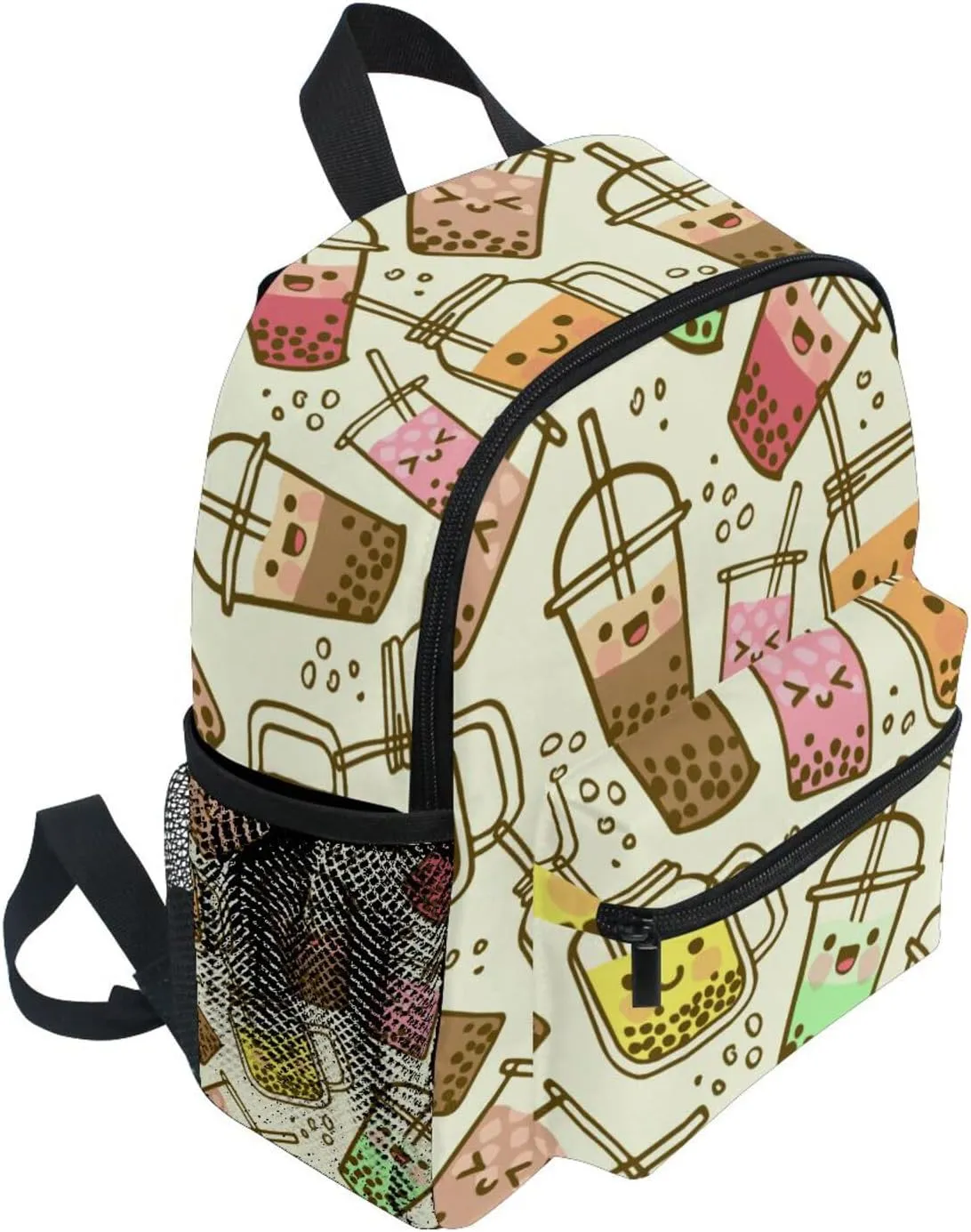 JUNZAN Bubble Milk Tea Funny Yellow Mini Backpack for Boys Girls Toddler Kid Preschool Bookbag Student Bag Travel Daypack