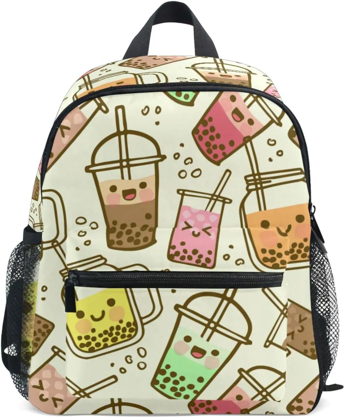 JUNZAN Bubble Milk Tea Funny Yellow Mini Backpack for Boys Girls Toddler Kid Preschool Bookbag Student Bag Travel Daypack