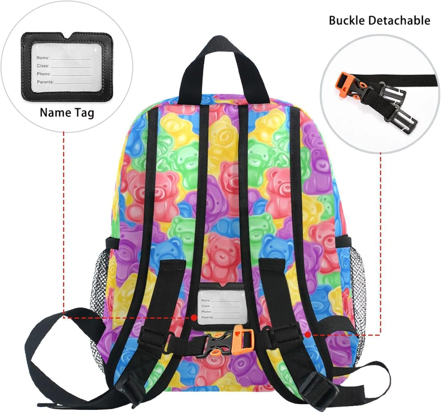 JUNZAN Colorful Sweet Jelly Bears Gummy Candies Mini Backpack for Boys Girls Toddler Kid Preschool Bookbag Student Bag Travel Daypack