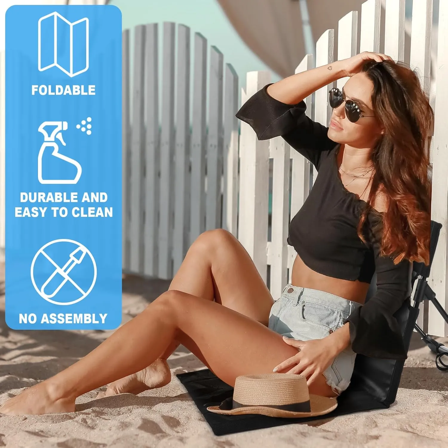 Karenhi 2 Pcs Foldable Pool Chairs Portable Poolside Seat for Edge of Pool Portable Flip Chairs ​for Beach Poolside Camping Picnic Lawn Accessories (Black)