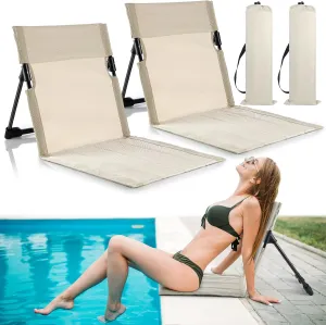 Karenhi 2 Pcs Foldable Pool Chairs Portable Poolside Seat for Edge of Pool Portable Flip Chairs ​for Beach Poolside Camping Picnic Lawn Accessories (Light Beige)
