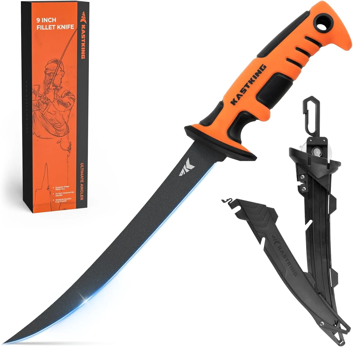 KastKing Ultimate Angler 9" Fillet Knife, Razor Sharp Corrosion-resistant Vanadium Stainless Steel Blade, Fishing Knife Includes Sheath with Sharpener & Line Cutter, EnduraGrip Ergonomic Handle