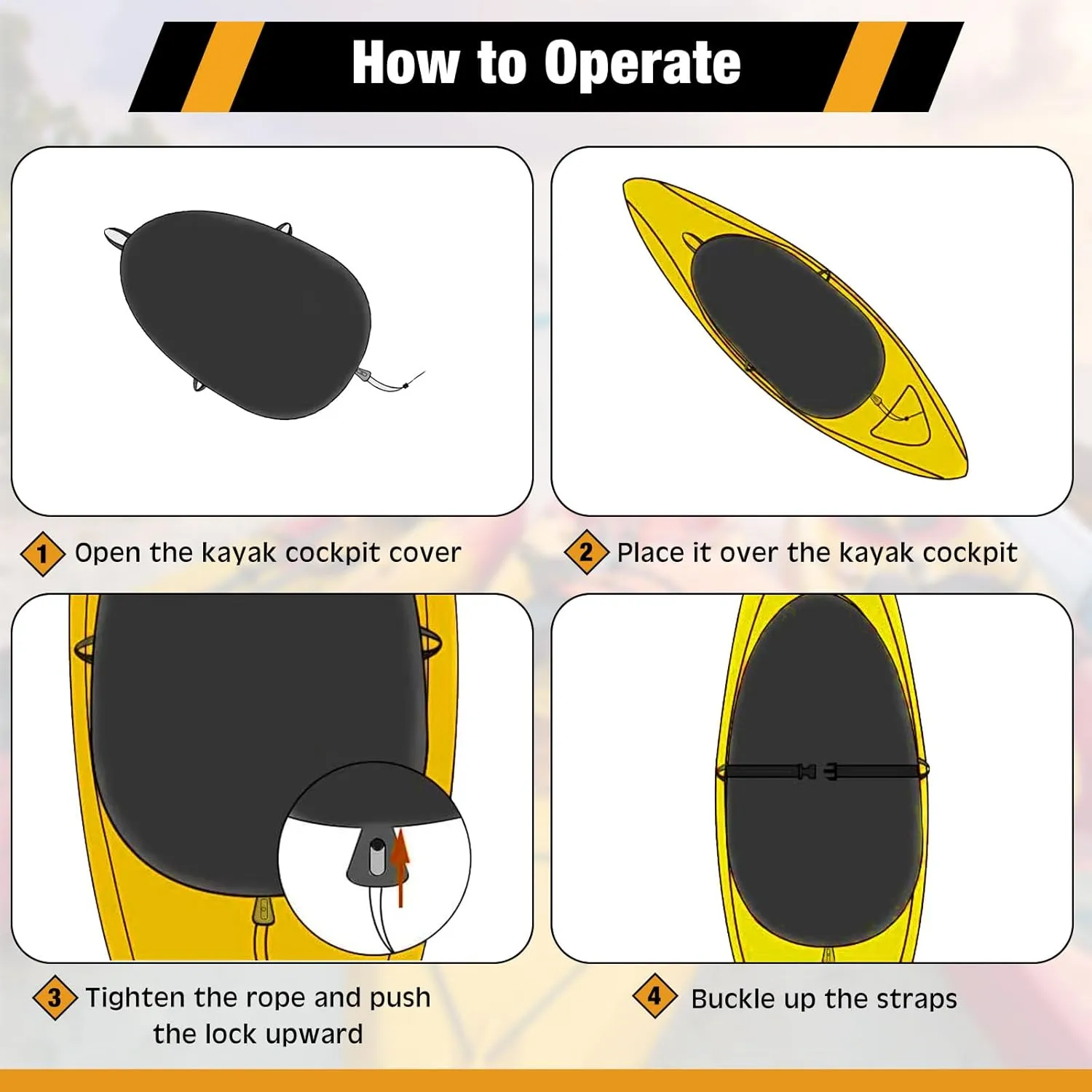 Kayak Cockpit Cover with Adjustable Fixing Strap, 420D Waterproof UV Dust Resistant Oxford Finishing Boat Canoe Seat Cover Protector Accessory for Outdoor Storage,4 Sizes