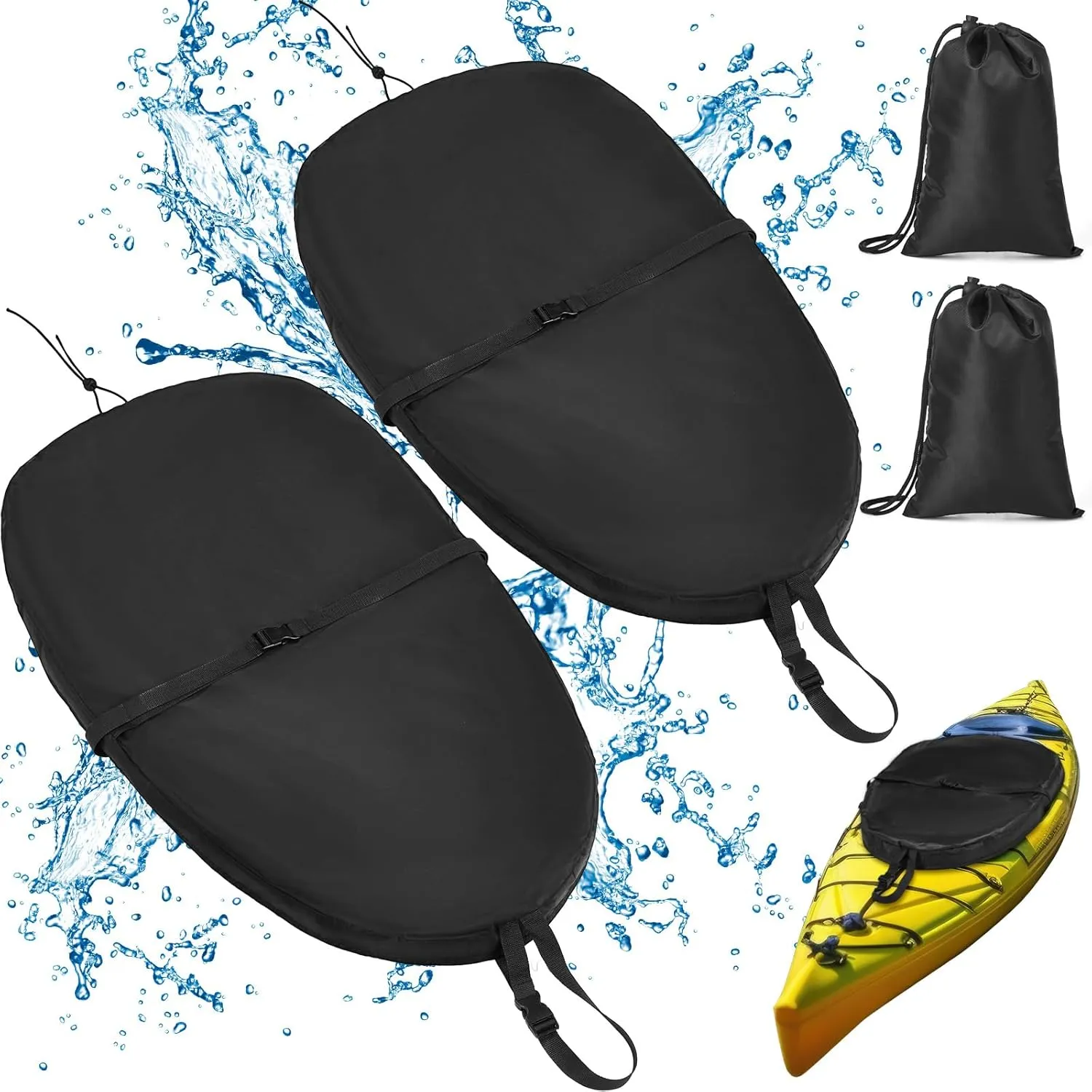 Kayak Cockpit Cover with Adjustable Fixing Strap, 420D Waterproof UV Dust Resistant Oxford Finishing Boat Canoe Seat Cover Protector Accessory for Outdoor Storage,4 Sizes