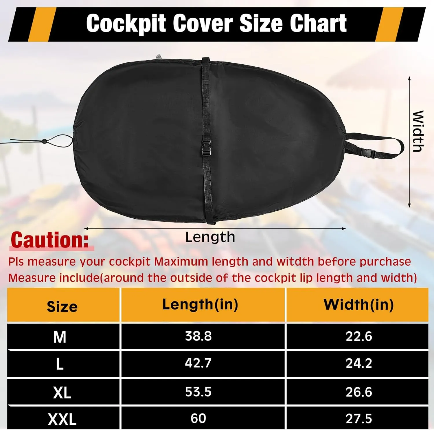 Kayak Cockpit Cover with Adjustable Fixing Strap, 420D Waterproof UV Dust Resistant Oxford Finishing Boat Canoe Seat Cover Protector Accessory for Outdoor Storage,4 Sizes