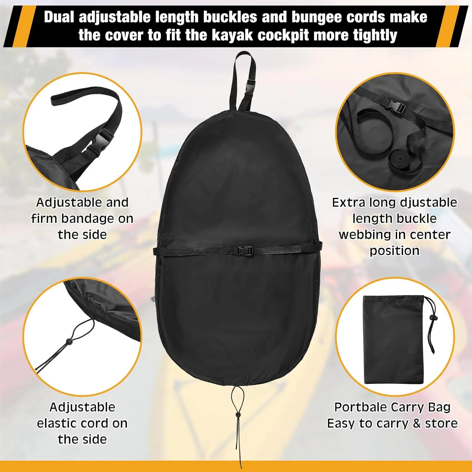 Kayak Cockpit Cover with Adjustable Fixing Strap, 420D Waterproof UV Dust Resistant Oxford Finishing Boat Canoe Seat Cover Protector Accessory for Outdoor Storage,4 Sizes