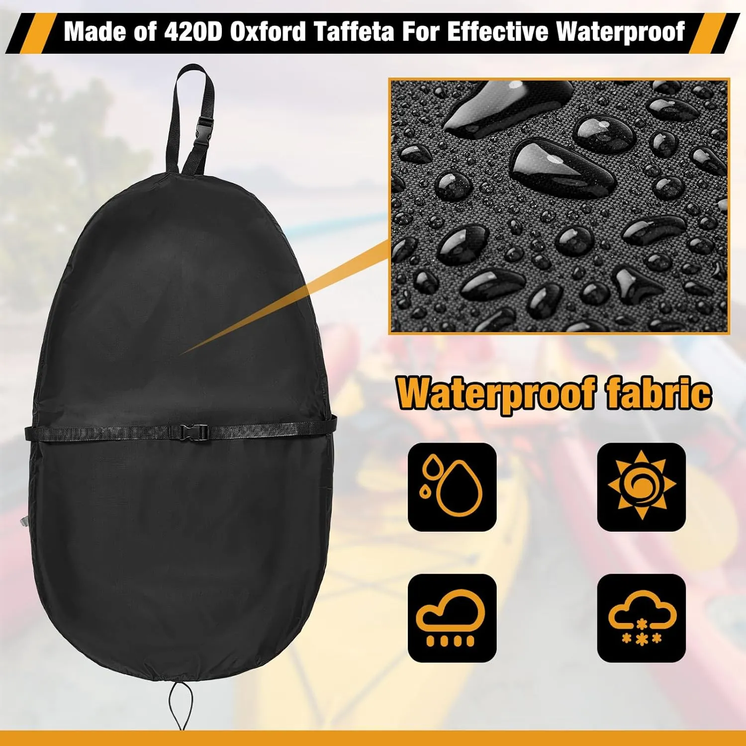Kayak Cockpit Cover with Adjustable Fixing Strap, 420D Waterproof UV Dust Resistant Oxford Finishing Boat Canoe Seat Cover Protector Accessory for Outdoor Storage,4 Sizes