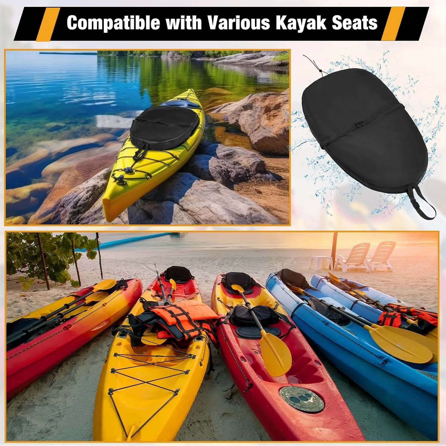Kayak Cockpit Cover with Adjustable Fixing Strap, 420D Waterproof UV Dust Resistant Oxford Finishing Boat Canoe Seat Cover Protector Accessory for Outdoor Storage,4 Sizes