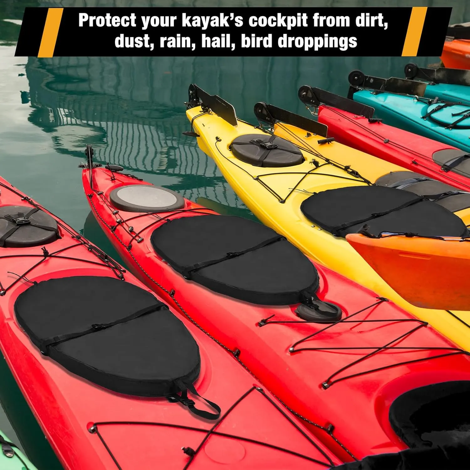 Kayak Cockpit Cover with Adjustable Fixing Strap, 420D Waterproof UV Dust Resistant Oxford Finishing Boat Canoe Seat Cover Protector Accessory for Outdoor Storage,4 Sizes